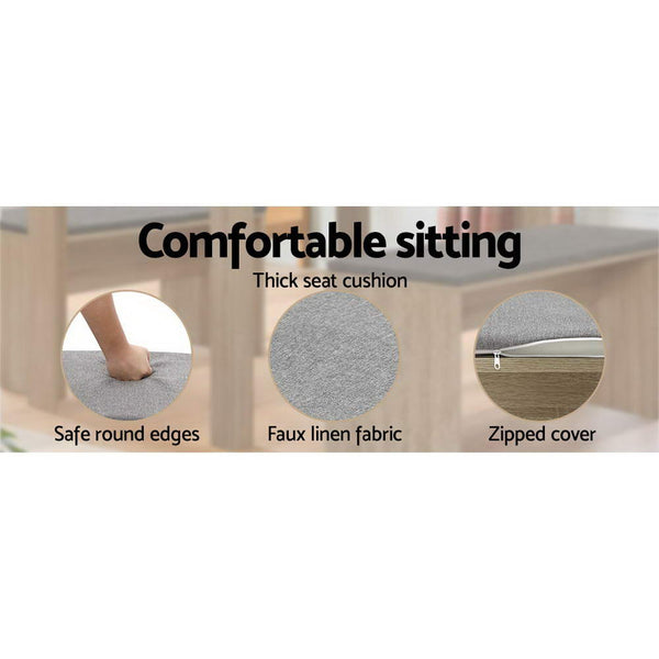 Artiss Dining Bench Upholstery Seat Wooden Chair Oak 90Cm Dining Chairs