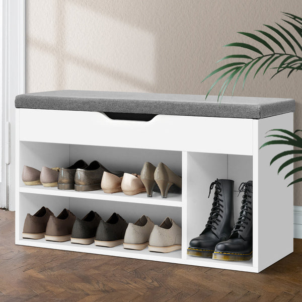 Particle Board Shoe Rack Bench With Cushioned Seat Home Organisation White Shoe Racks