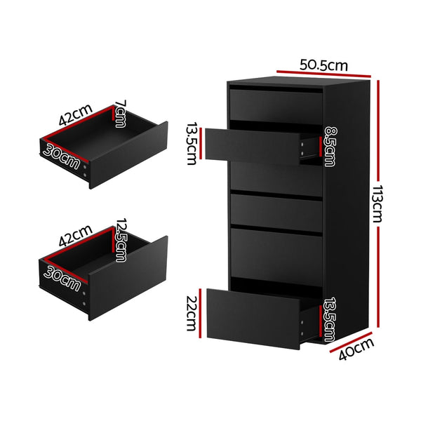 Artiss 6 Chest Of Drawers Dresser Tallboy Black Dressers & Chests Of Drawers