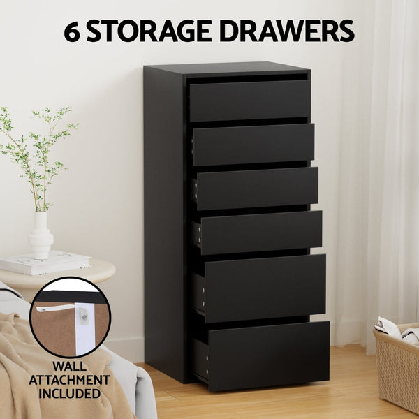 Artiss 6 Chest Of Drawers Dresser Tallboy Black Dressers & Chests Of Drawers