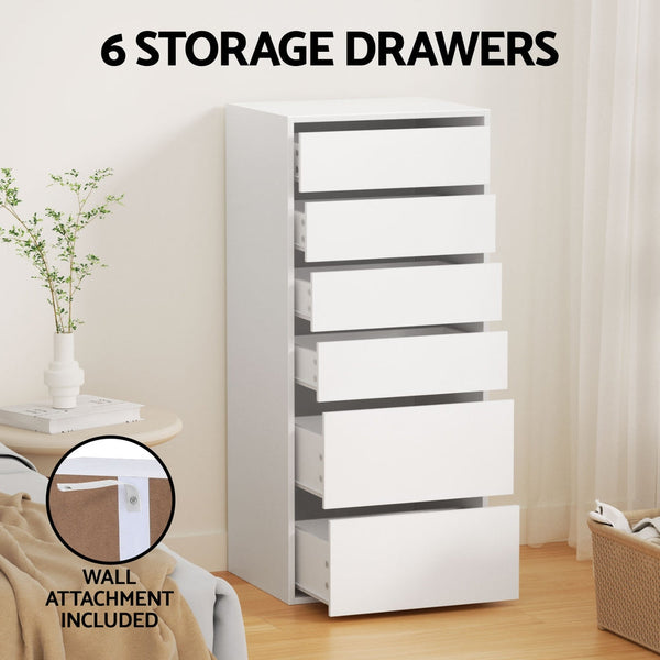 Artiss 6 Chest Of Drawers Dresser Tallboy White Dressers & Chests Of Drawers