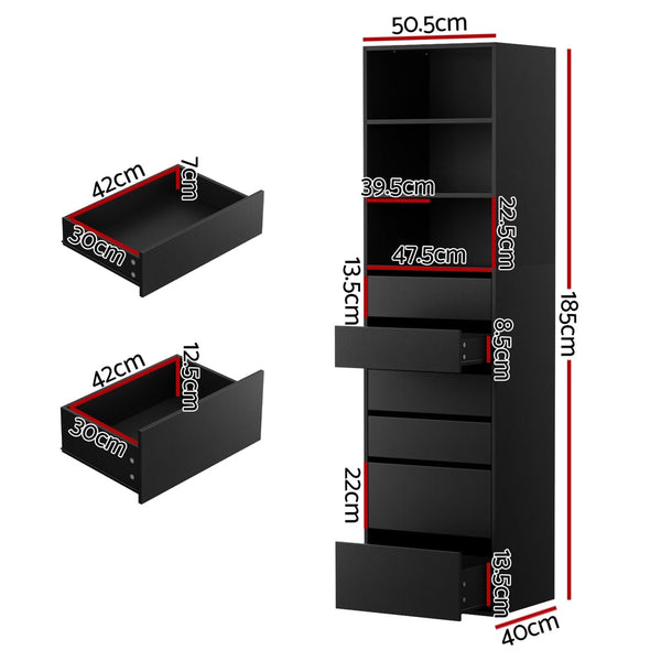 Artiss 6 Chest Of Drawers Tallboy Cabinet Black Dressers & Chests Of Drawers