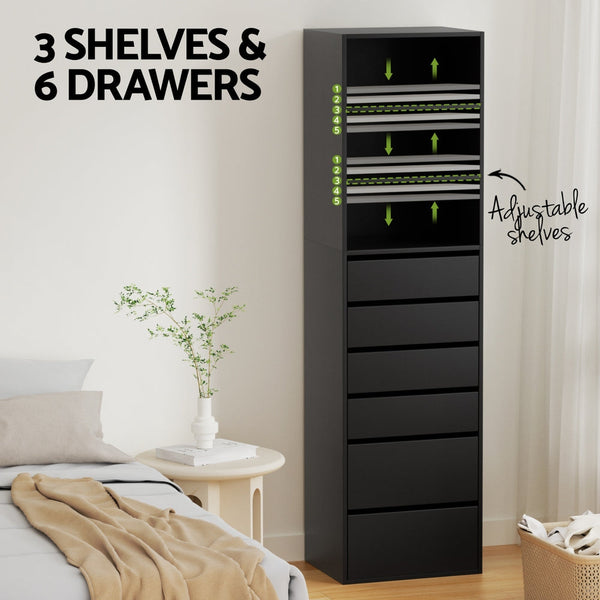 Artiss 6 Chest Of Drawers Tallboy Cabinet Black Dressers & Chests Of Drawers