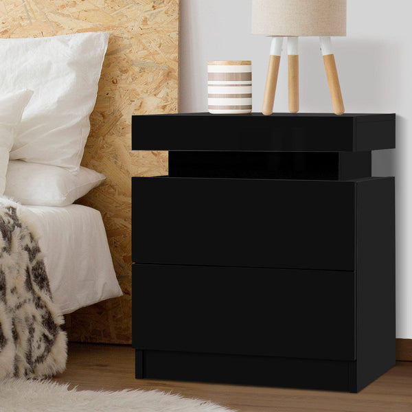 Artiss Bedside Table 2 Drawers Lift Up Storage Coley Black Bedside Tables