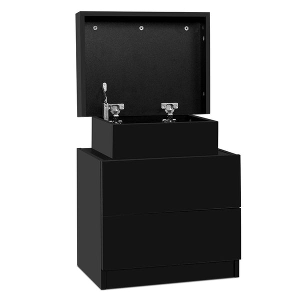 Artiss Bedside Table 2 Drawers Lift Up Storage Coley Black Bedside Tables