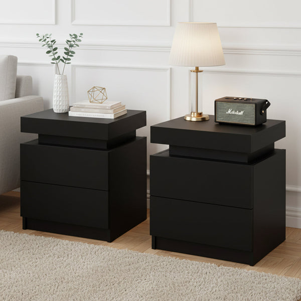 Artiss 2X Bedside Table Drawers Lift Up Storage Black Bedside Tables