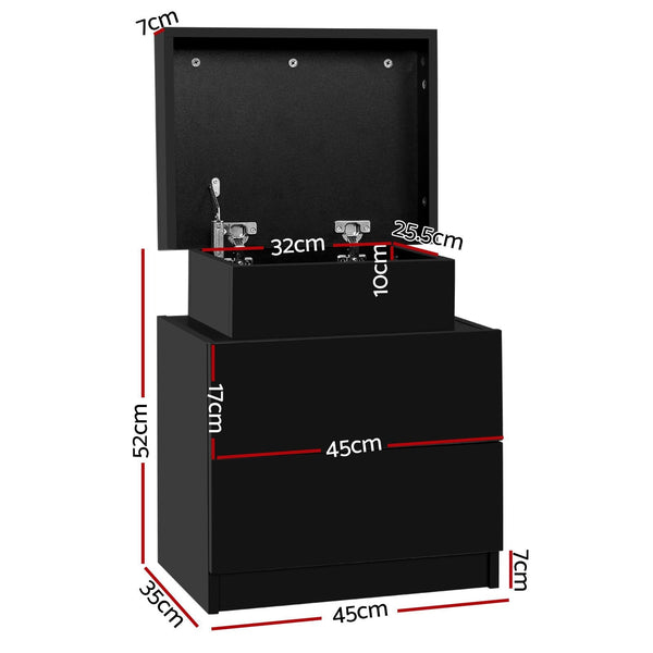 Artiss 2X Bedside Table Drawers Lift Up Storage Black Bedside Tables
