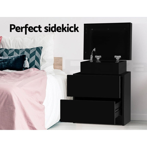 Artiss 2X Bedside Table Drawers Lift Up Storage Black Bedside Tables
