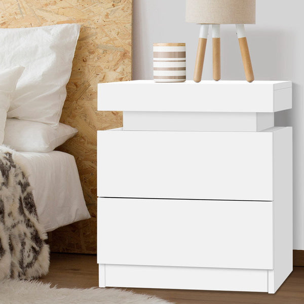 Artiss Bedside Table 2 Drawers Lift Up Storage Coley White Bedside Tables