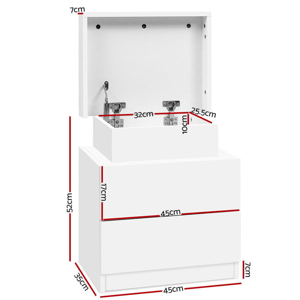 Artiss Bedside Table 2 Drawers Lift Up Storage Coley White Bedside Tables