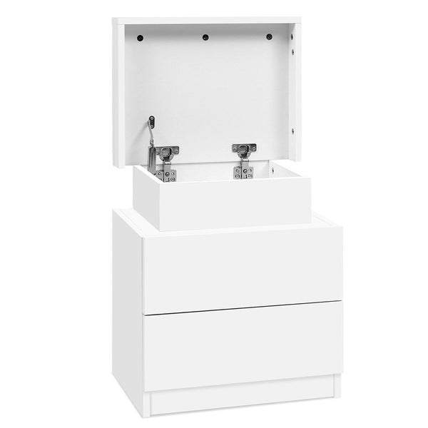 Artiss Bedside Table 2 Drawers Lift Up Storage Coley White Bedside Tables