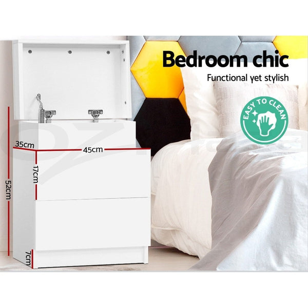 Artiss 2X Bedside Table Drawers Lift Up Storage White Bedside Tables