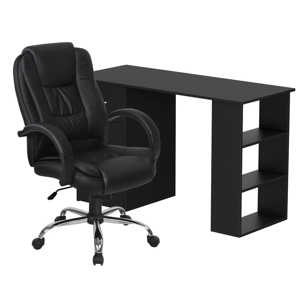 Artiss 120Cm Computer Desk And Executive Office Chair Set Black Pu Leather Home Office Desks