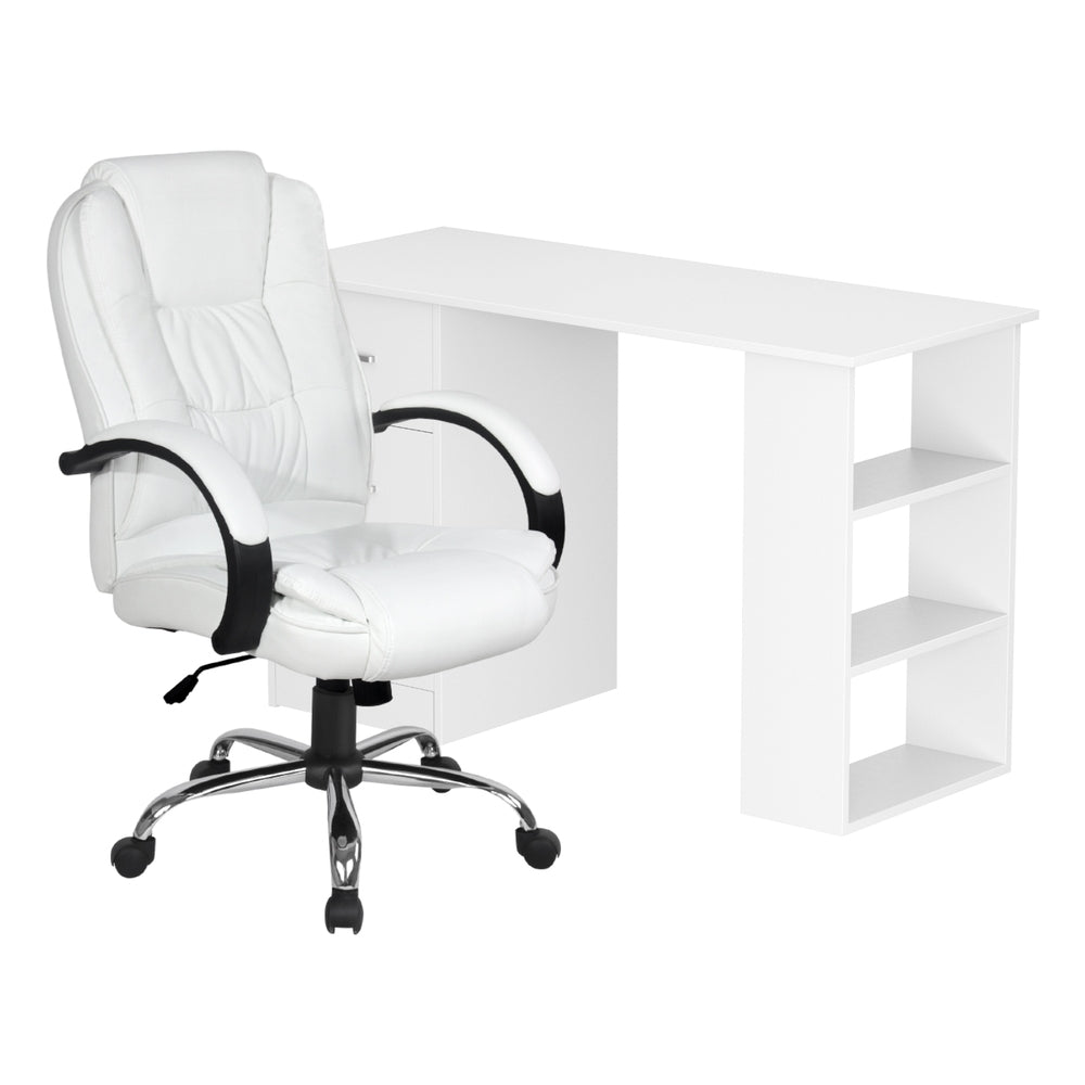 Artiss 120Cm Computer Desk And Executive Office Chair Set White Pu Leather Home Office Desks