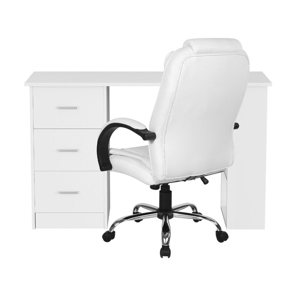 Artiss 120Cm Computer Desk And Executive Office Chair Set White Pu Leather Home Office Desks