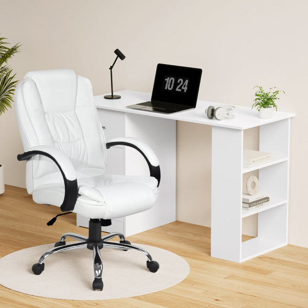 Artiss 120Cm Computer Desk And Executive Office Chair Set White Pu Leather Home Office Desks