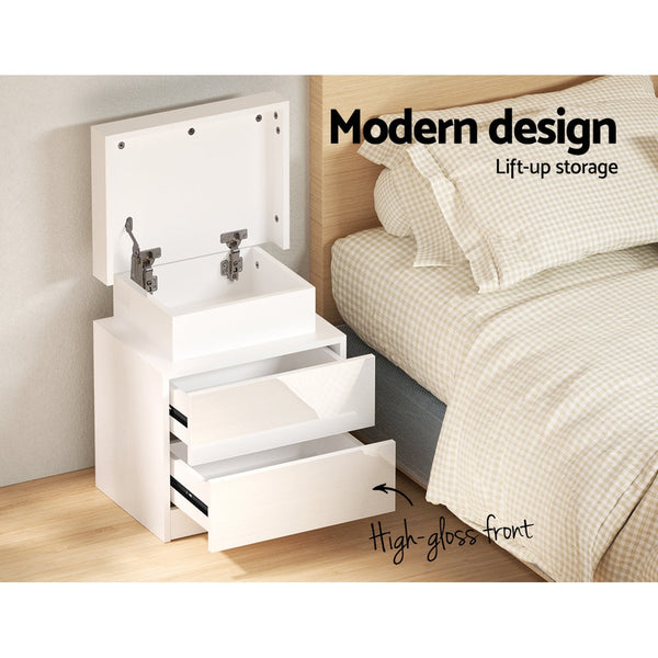 Artiss Bedside Table Led 2 Drawers Lift Up Storage Coley White Bedside Tables