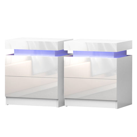 Artiss 2X Bedside Table Led 2 Drawers Lift Up Storage Coley White Bedside Tables