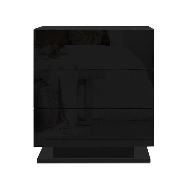 Artiss Bedside Table Led 3 Drawers Mori Black Bedside Tables