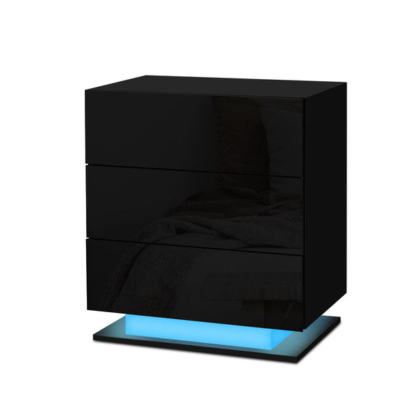 Artiss Bedside Table Led 3 Drawers Mori Black Bedside Tables