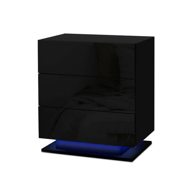 Artiss 2X Bedside Table Led 3 Drawers Mori Black Bedside Tables