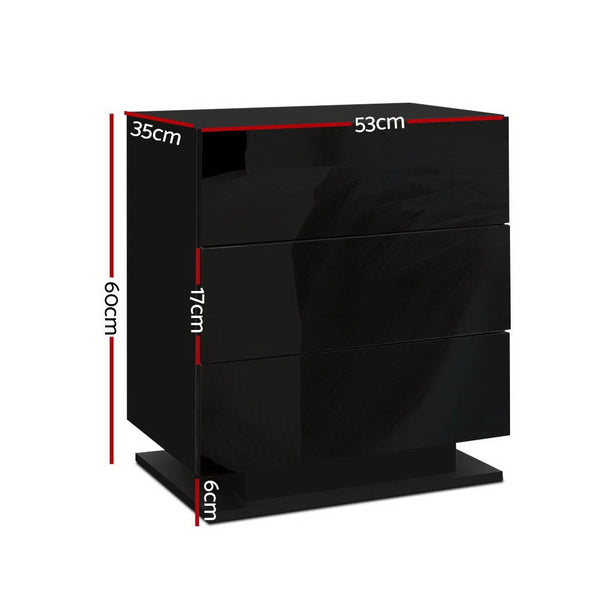 Artiss 2X Bedside Table Led 3 Drawers Mori Black Bedside Tables