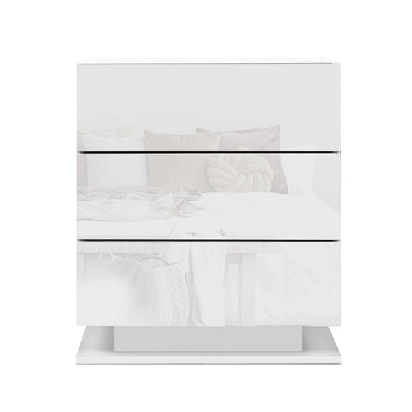 Artiss Bedside Table Led 3 Drawers Mori White Bedside Tables