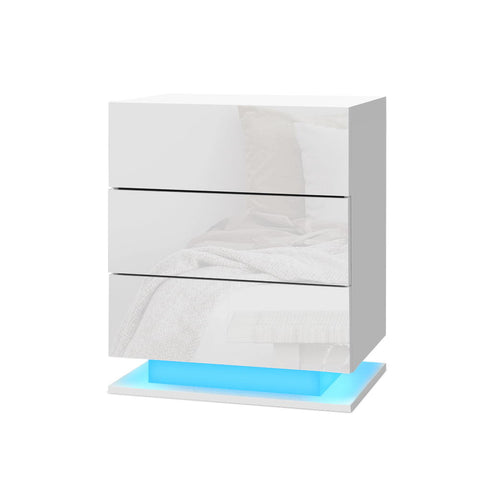 Artiss Bedside Table Led 3 Drawers Mori White Bedside Tables