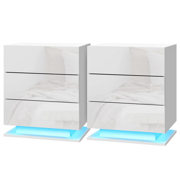 Artiss 2X Bedside Table Led 3 Drawers Mori White Bedside Tables