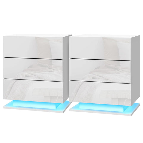 Artiss 2X Bedside Table Led 3 Drawers Mori White Bedside Tables