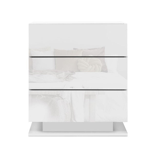 Artiss 2X Bedside Table Led 3 Drawers Mori White Bedside Tables
