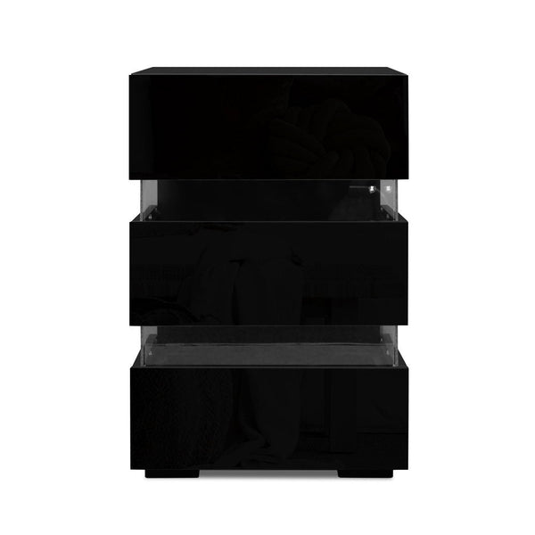 Artiss Bedside Table Led 3 Drawers Lumi Black Bedside Tables