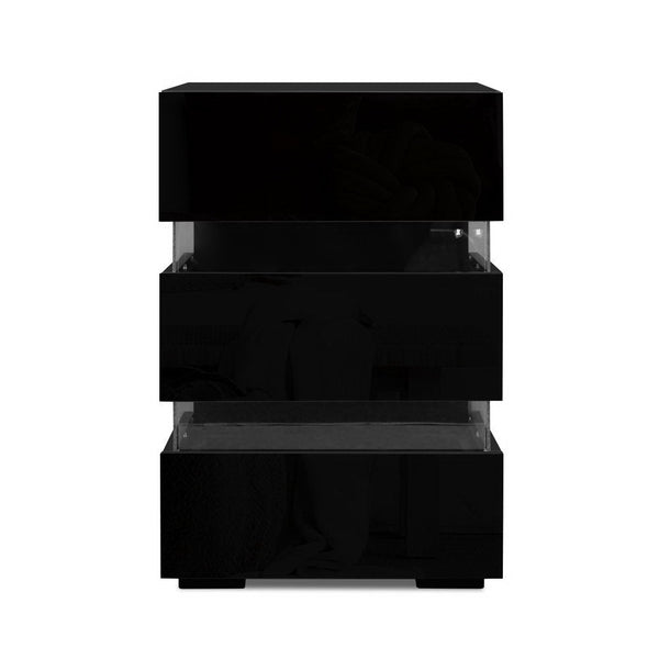 Artiss 2X Bedside Table Led 3 Drawers Lumi Black Bedside Tables