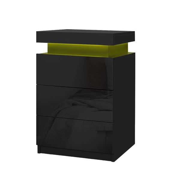 Artiss 2X Bedside Table Led 3 Drawers Coley Black Bedside Tables