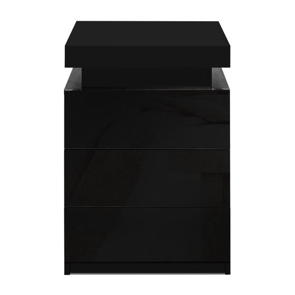 Artiss 2X Bedside Table Led 3 Drawers Coley Black Bedside Tables