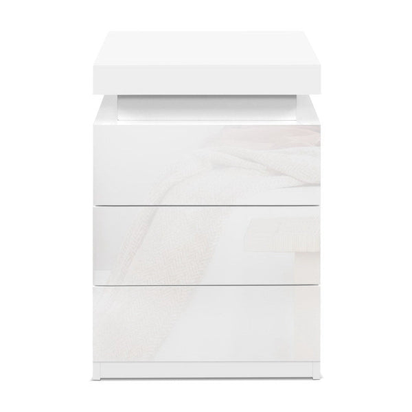 Artiss Bedside Table Led 3 Drawers Coley White Bedside Tables
