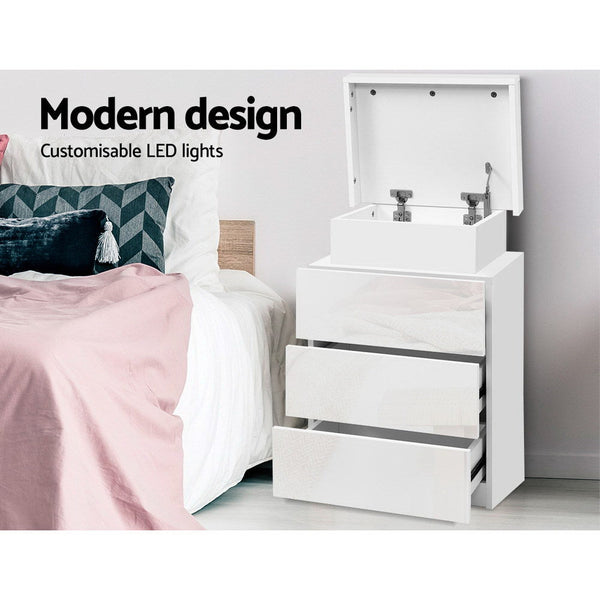 Artiss Bedside Table Led 3 Drawers Coley White Bedside Tables