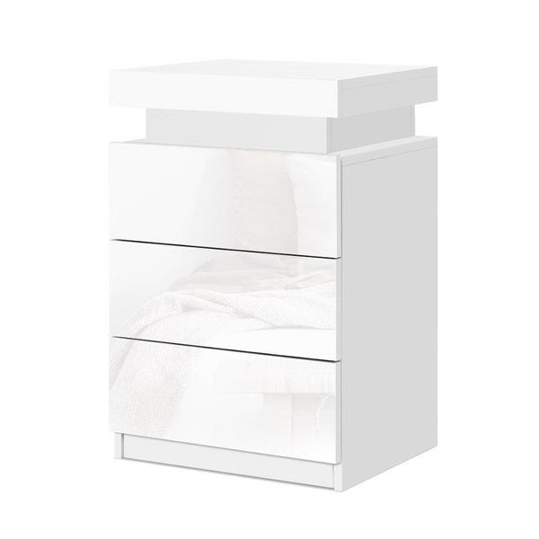 Artiss Bedside Table Led 3 Drawers Coley White Bedside Tables