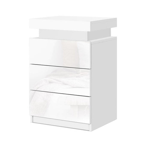 Artiss Bedside Table Led 3 Drawers Coley White Bedside Tables