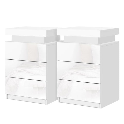 Artiss 2X Bedside Table Led 3 Drawers Coley White Bedside Tables
