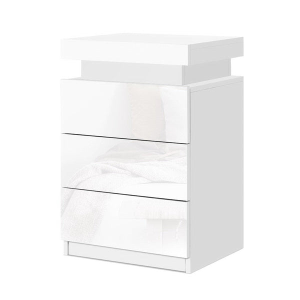 Artiss 2X Bedside Table Led 3 Drawers Coley White Bedside Tables