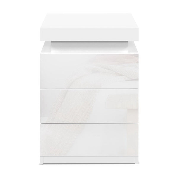 Artiss 2X Bedside Table Led 3 Drawers Coley White Bedside Tables