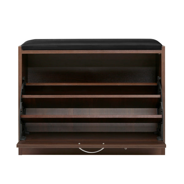 Artiss Shoe Bench Cabinet 15 Pairs Walnut Kyla Shoe Cabinets