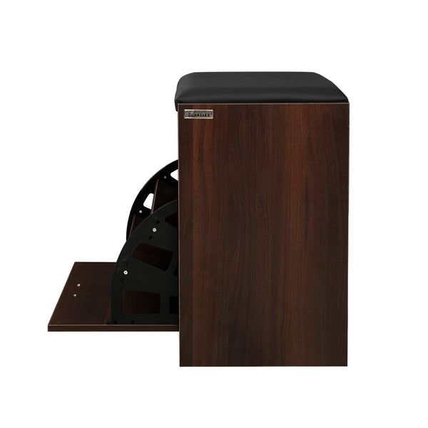Artiss Shoe Bench Cabinet 15 Pairs Walnut Kyla Shoe Cabinets