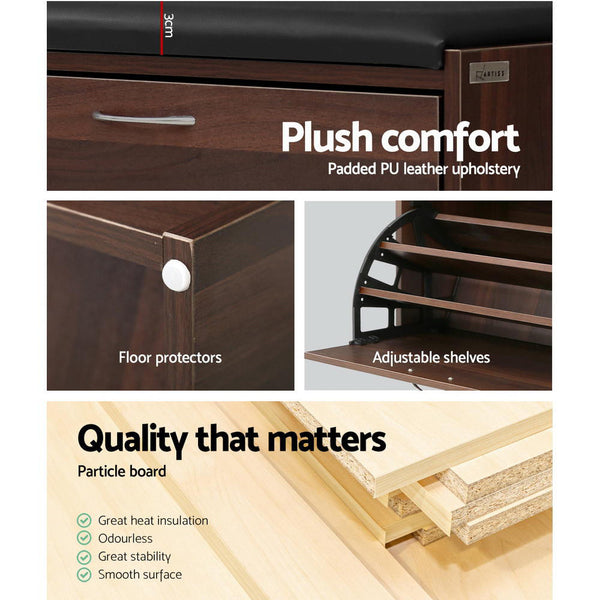 Artiss Shoe Bench Cabinet 15 Pairs Walnut Kyla Shoe Cabinets