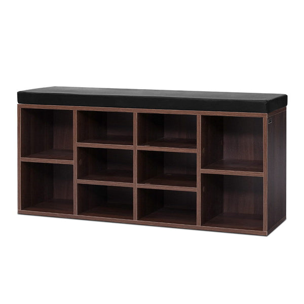 Artiss Shoe Rack Cabinet Bench 10 Cubes Walnut Shoe Racks