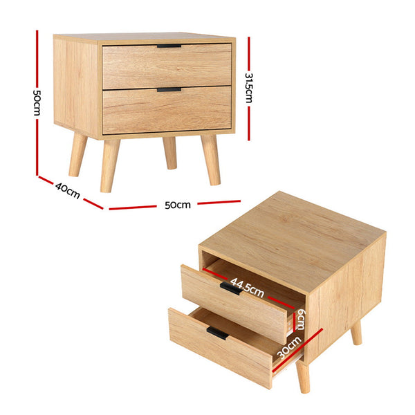 Artiss Bedside Table 2 Drawers Pine Bedside Tables