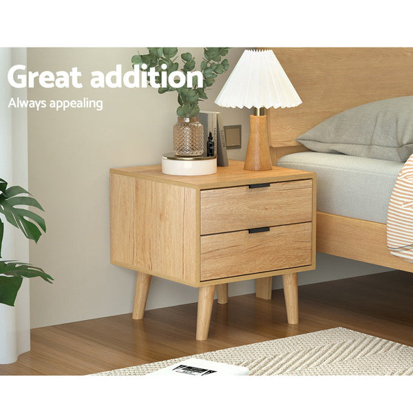 Artiss Bedside Table 2 Drawers Pine Bedside Tables