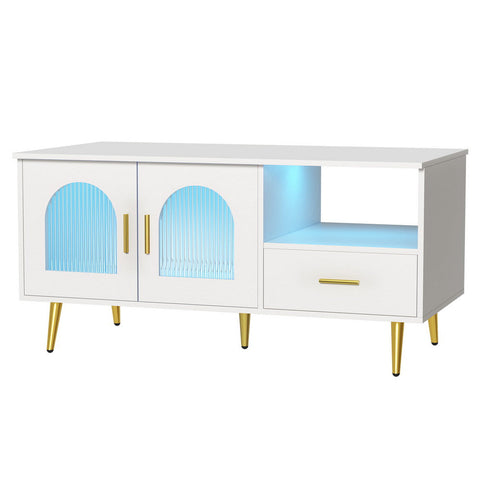 Artiss Led Coffee Table Shelf Drawer Storage White Coffee Tables