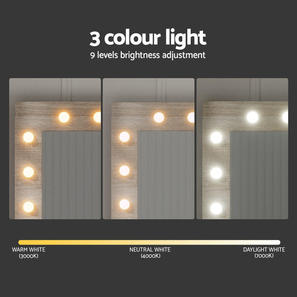 Artiss Dressing Table Set Stool 12 Led Bulbs Wood Dressing Tables